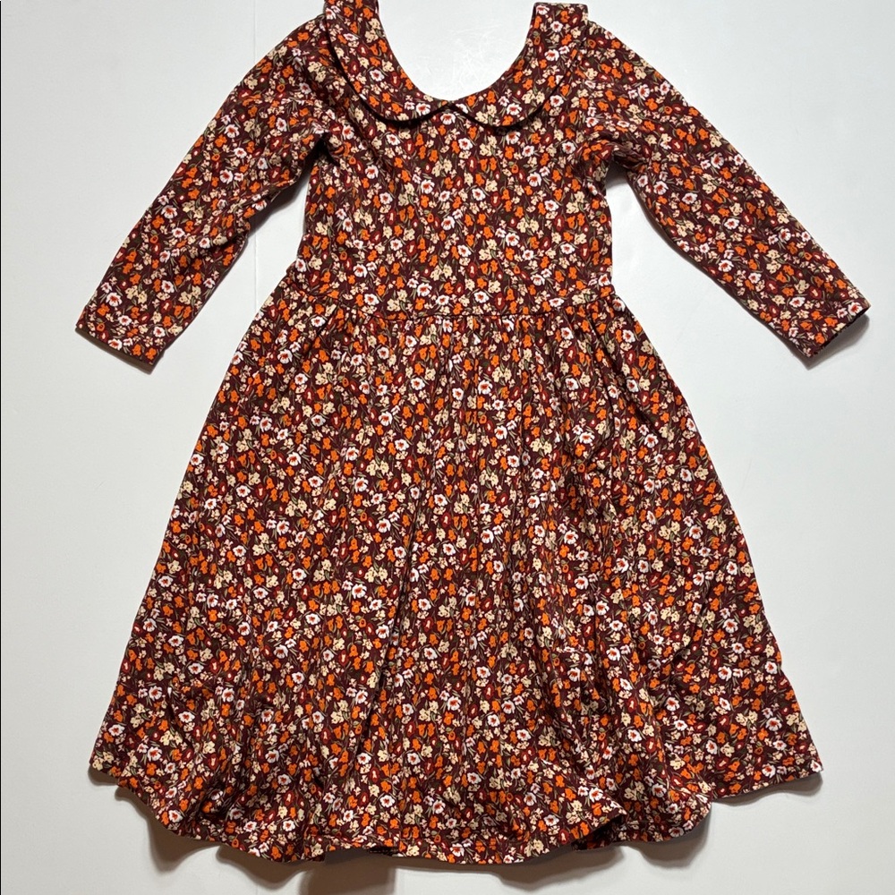 Girls' Floral Long Sleeve Dress - Rust Orange
